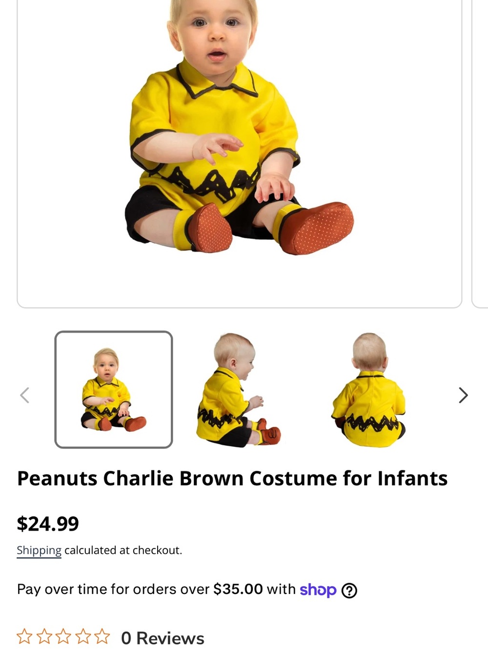 Party City Yellow and Black Infant Charlie Brown Costume